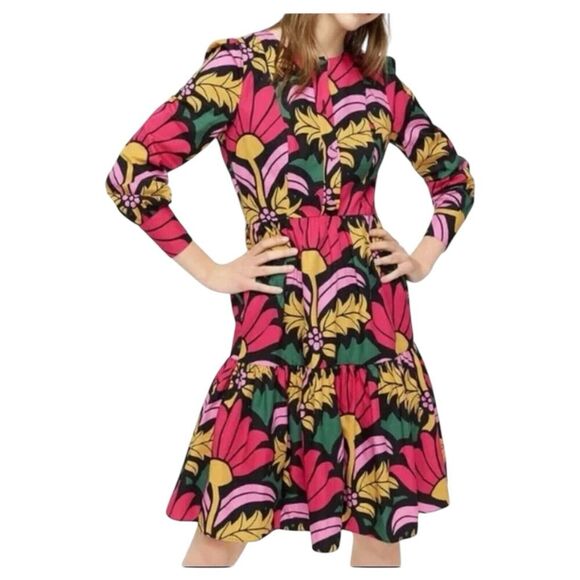 J. CREW Pink Yellow Floral Ratti Grandi Fiori Tiered Popover Short Dress Size 4 - Picture 1 of 7